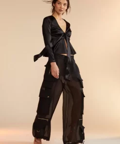 Sale Cynthia Rowley Organza Cargo Pant Black