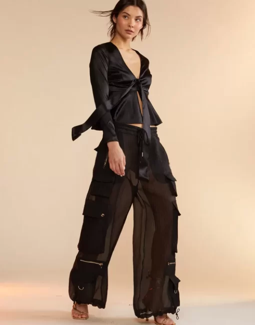 Sale Cynthia Rowley Organza Cargo Pant Black