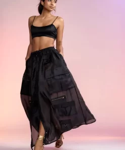 Clearance Cynthia Rowley Organza Cargo Skirt Black