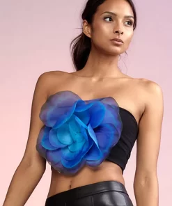 Sale Cynthia Rowley Organza Flower Bandeau Top Blkmt