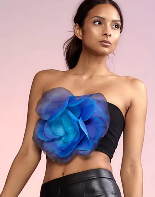 Sale Cynthia Rowley Organza Flower Bandeau Top Blkmt