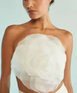 Best Sale Cynthia Rowley Organza Flower Bandeau Top White