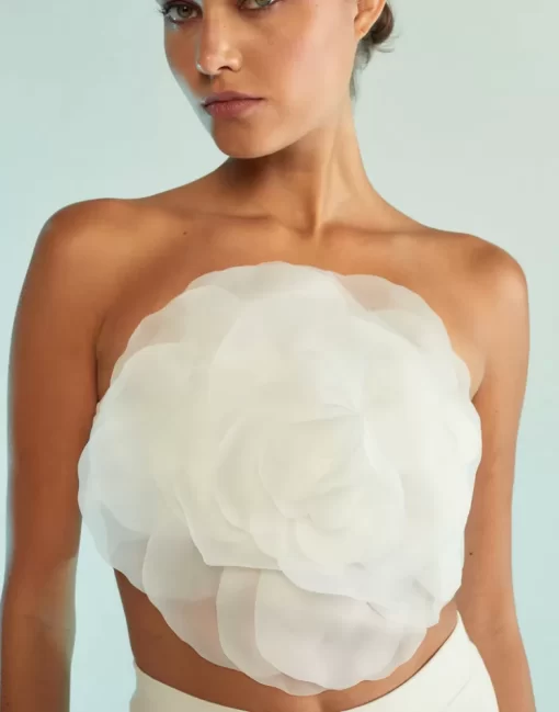 Best Sale Cynthia Rowley Organza Flower Bandeau Top White