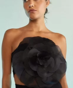 Online Cynthia Rowley Organza Flower Bandeau Top Black