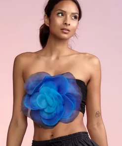 Sale Cynthia Rowley Organza Flower Bandeau Top Blkmt