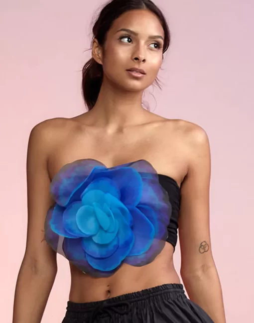 Sale Cynthia Rowley Organza Flower Bandeau Top Blkmt