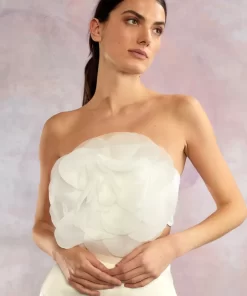 Best Sale Cynthia Rowley Organza Flower Bandeau Top White