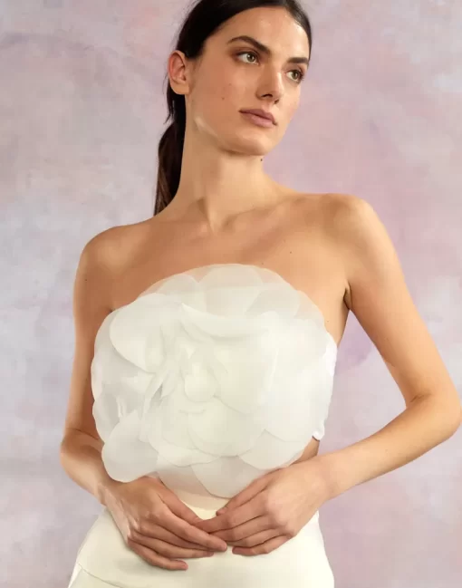 Best Sale Cynthia Rowley Organza Flower Bandeau Top White