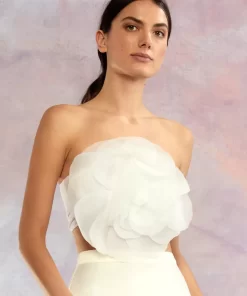 Best Sale Cynthia Rowley Organza Flower Bandeau Top White