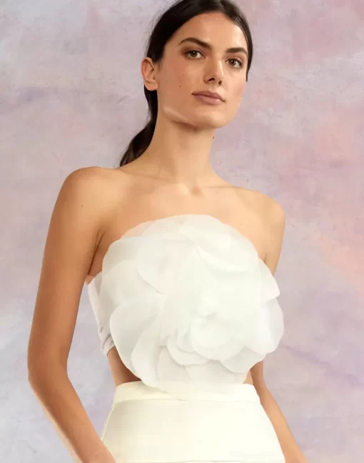 Best Sale Cynthia Rowley Organza Flower Bandeau Top White