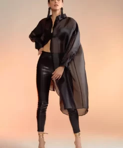 Store Cynthia Rowley Oversized Organza Shirt Black