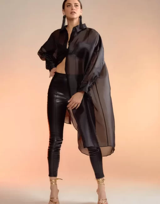 Store Cynthia Rowley Oversized Organza Shirt Black