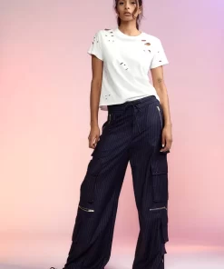 New Cynthia Rowley Pinstripe Cargo Pants Navy