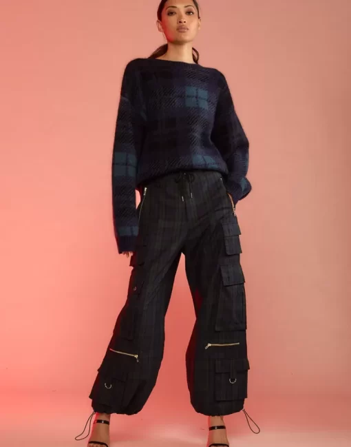 New Cynthia Rowley Plaid Cargo Pants Blkwth