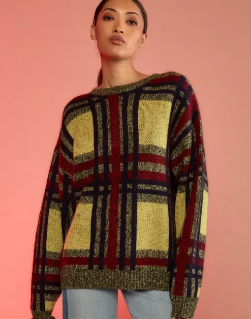 Cheap Cynthia Rowley Plaid Mohair Sweater Ylwmt