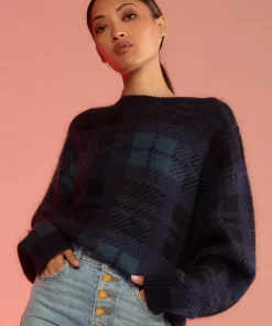 Fashion Cynthia Rowley Plaid Mohair Sweater Blkwth