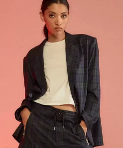 Cheap Cynthia Rowley Plaid Oversized Blazer Blkwth