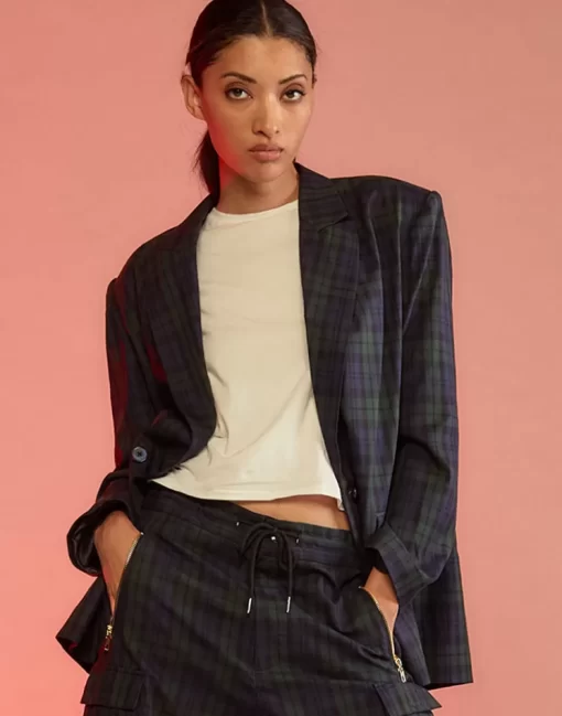 Cheap Cynthia Rowley Plaid Oversized Blazer Blkwth