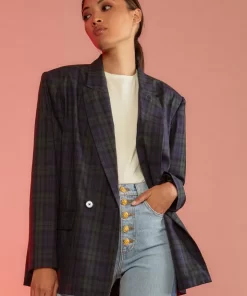 Cheap Cynthia Rowley Plaid Oversized Blazer Blkwth