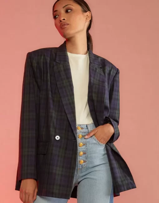 Cheap Cynthia Rowley Plaid Oversized Blazer Blkwth