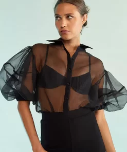 Fashion Cynthia Rowley Sheer Bliss Blouse Black