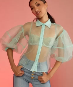 Cheap Cynthia Rowley Sheer Bliss Blouse Mint