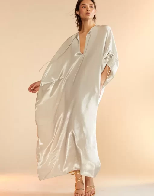 Outlet Cynthia Rowley Silk Lame Kaftan Silver