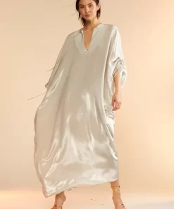 Outlet Cynthia Rowley Silk Lame Kaftan Silver