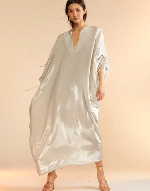 Outlet Cynthia Rowley Silk Lame Kaftan Silver