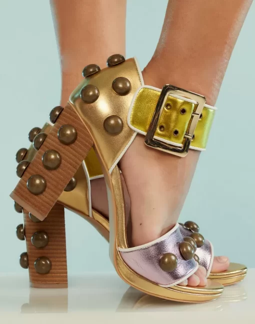 Best Sale Cynthia Rowley Studded Heels Mtlc