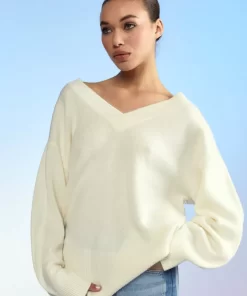 Sale Cynthia Rowley Talia V-Neck Sweater Cream