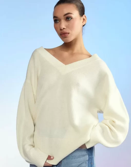 Sale Cynthia Rowley Talia V-Neck Sweater Cream