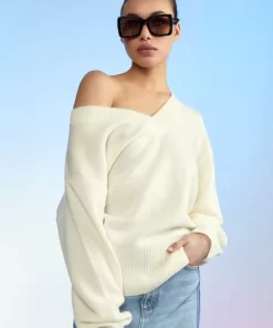 Sale Cynthia Rowley Talia V-Neck Sweater Cream