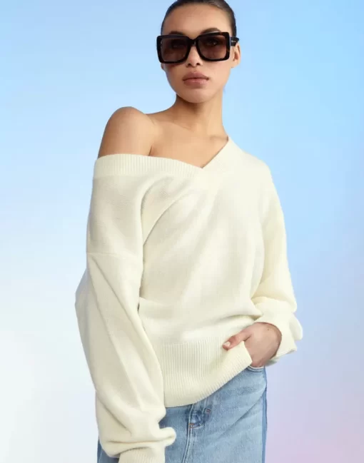 Sale Cynthia Rowley Talia V-Neck Sweater Cream